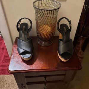 Michael Kors 4 Inch Black Leather Wedge Platforms